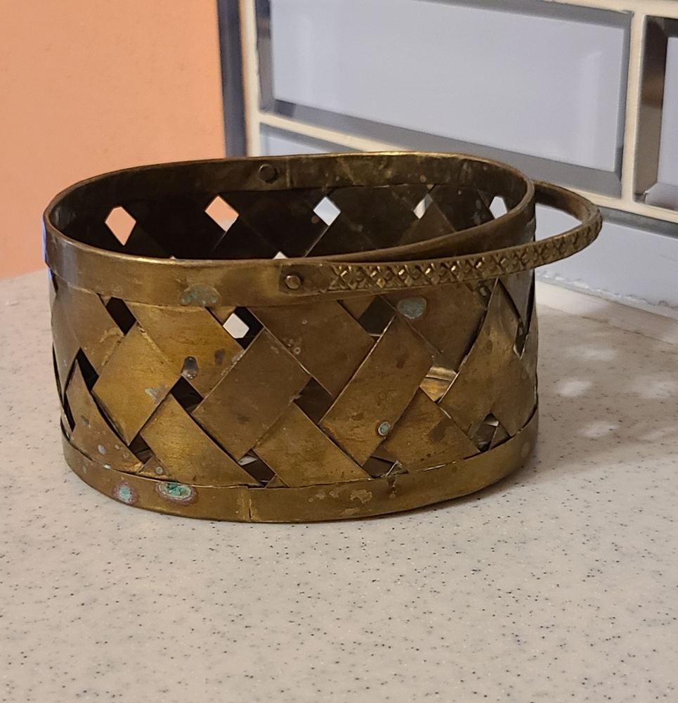 Woven Brass Basket with Handle Trinket Super Cute